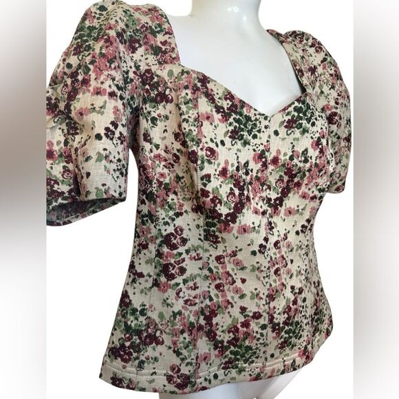 Anthropologie Maeve Floral Tapestry Sweetheart Cut Blouse - Picture 2 of 13